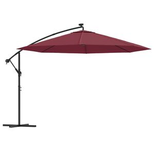 vidaXL Sombrilla de jard&iacute;n voladiza con luces LED rojo burdeos 350 cm