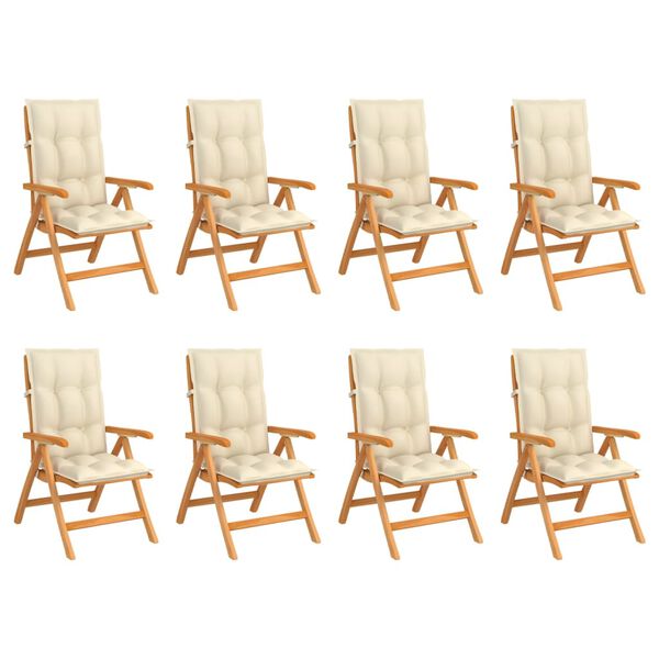 vidaXL Sillas de jard&iacute;n reclinables con cojines 8 uds teca maciza