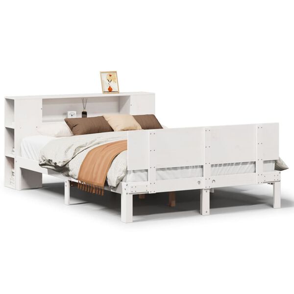 vidaXL Cama con estantería sin colchón madera maciza blanca 140x190 cm