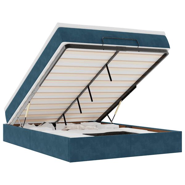 vidaXL Estructura de cama otomana con colch&oacute;n terciopelo azul oscuro