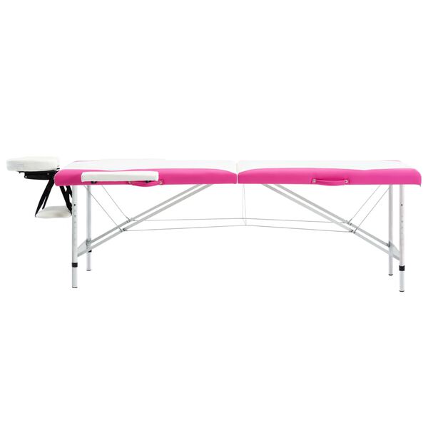 vidaXL Camilla de masaje plegable 2 zonas aluminio blanco y rosa