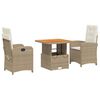 vidaXL Set comedor de jard&iacute;n 3 pzas con cojines rat&aacute;n sint&eacute;tico beige