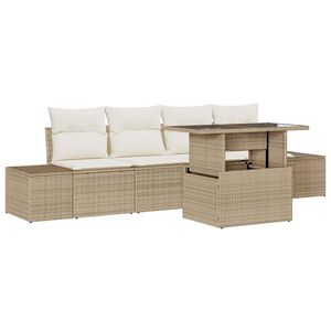 vidaXL Conjunto de sof&aacute; de jard&iacute;n con coj&iacute;n 5 pcs Beige y Crema