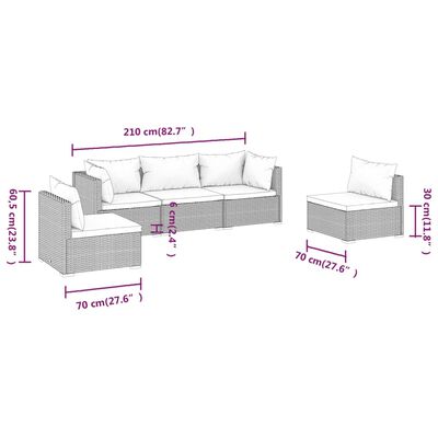 vidaXL Set de muebles de jardín 5 pzas y cojines ratán sintético gris