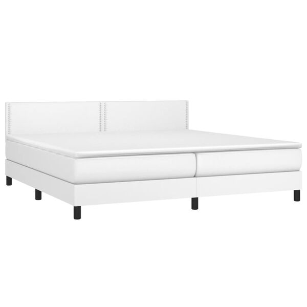 vidaXL Cama box spring colch&oacute;n y LED cuero sint&eacute;tico blanco 200x200 cm