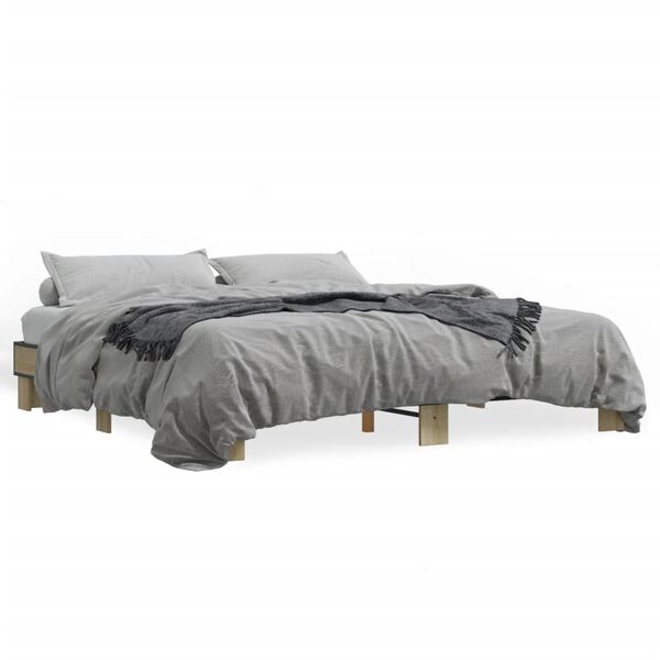 vidaXL Estructura cama madera ingenier&iacute;a metal roble Sonoma 160x200 cm