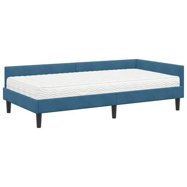 vidaXL Estructura de Cama Esquina con Colch&oacute;n 2 pcs Azul Terciopelo