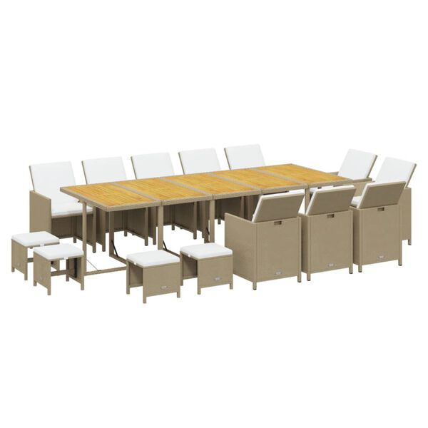 vidaXL Set comedor de jard&iacute;n 15 pzas con cojines rat&aacute;n sint&eacute;tico beige