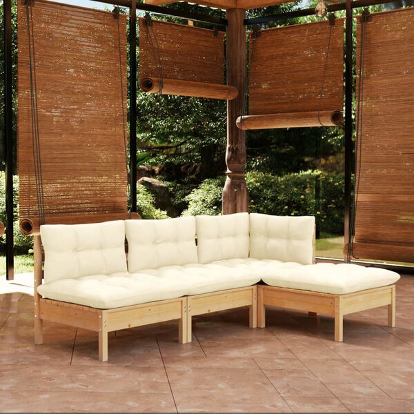 vidaXL Muebles de jardín 4 piezas cojines madera de pino color crema
