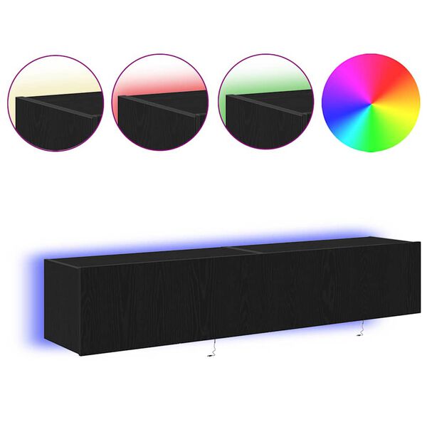 vidaXL Mueble de TV Montado en la Pared 2 pcs Roble Negro