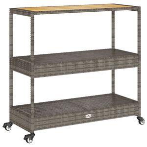 vidaXL Carrito de bar 3 niveles rat&aacute;n PE y madera maciza acacia gris