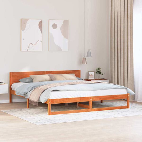 vidaXL Estructura de cama con cabecera Marr&oacute;n cera 180 x 200 cm