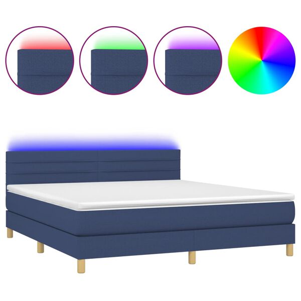 vidaXL Cama box spring con colch&oacute;n y LED tela azul 160x200 cm