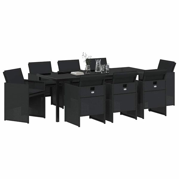 vidaXL Conjunto de Comedor de Jard&iacute;n 9 pcs Negro rat&aacute;n sint&eacute;tico