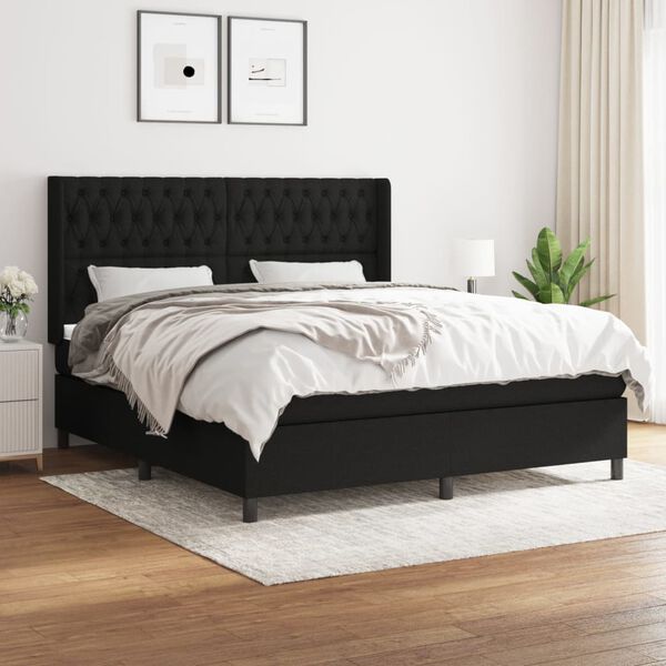 vidaXL Cama box spring con colch&oacute;n tela negro 180x200 cm