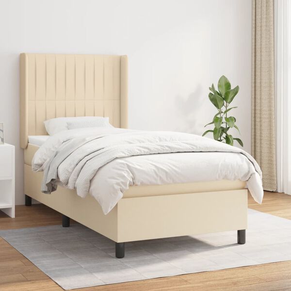 vidaXL Cama box spring con colch&oacute;n tela color crema 90x190 cm