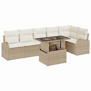 vidaXL Conjunto de sof&aacute; de jard&iacute;n 7 pcs beige y crema rat&aacute;n sint&eacute;tico