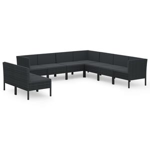 vidaXL Set de muebles de jard&iacute;n 9 pzas cojines rat&aacute;n sint&eacute;tico negro