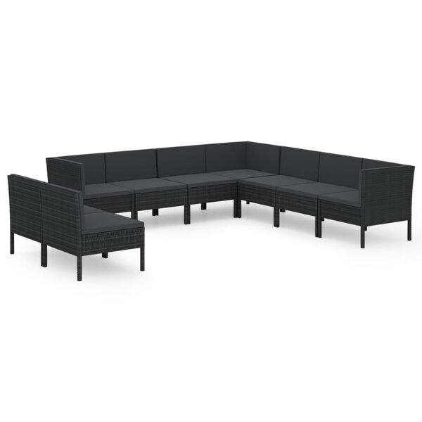 vidaXL Set de muebles de jard&iacute;n 9 pzas cojines rat&aacute;n sint&eacute;tico negro