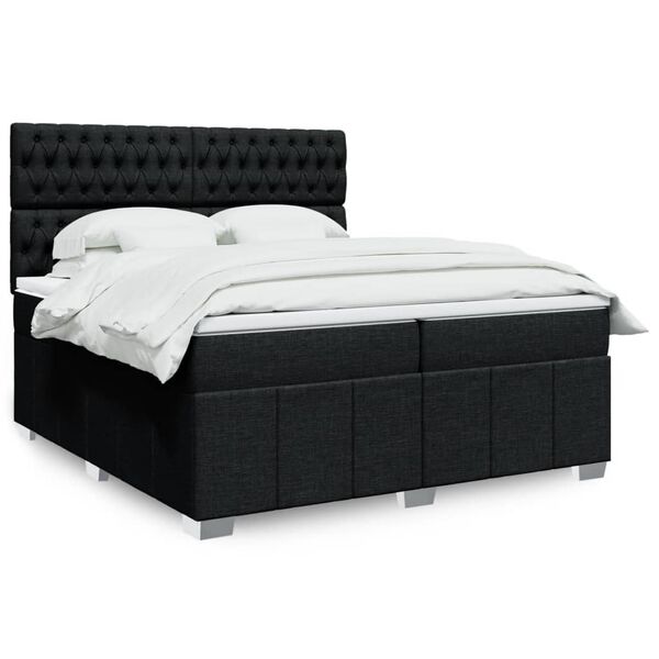 vidaXL Cama box spring con colch&oacute;n tela negro 200x200 cm