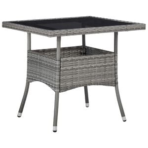 vidaXL Mesa de comedor para jard&iacute;n rat&aacute;n sint&eacute;tico y vidrio gris