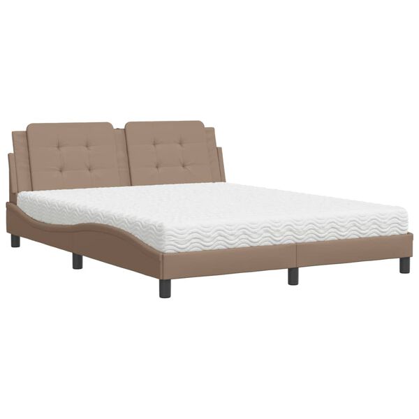 vidaXL Cama con colch&oacute;n Zadar cuero sint&eacute;tico capuchino 160x200 cm