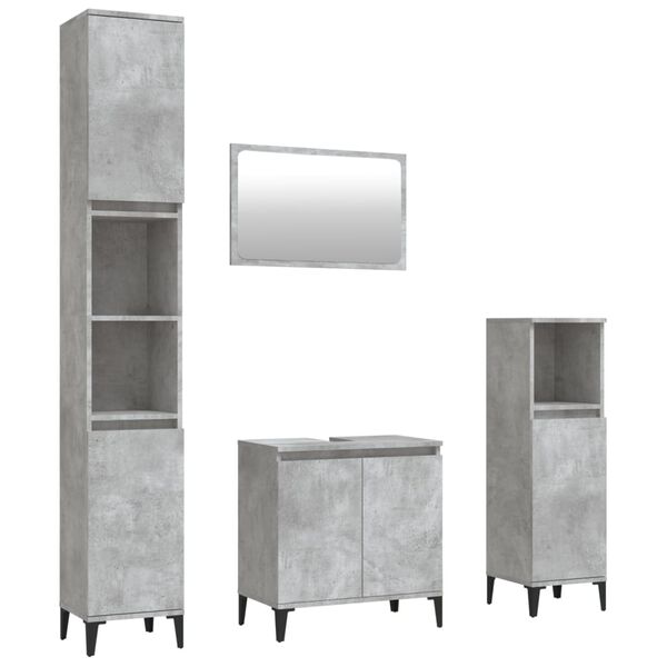 vidaXL Juego muebles de ba&ntilde;o 4 pzas madera contrachapada gris hormig&oacute;n