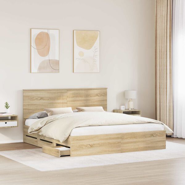 vidaXL Estructura de cama Roble Sonoma 200 x 200 cm Madera Ingenieril