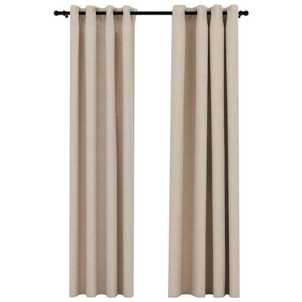 vidaXL Cortinas opacas ojales look de lino 2 pzas beige 140x245 cm