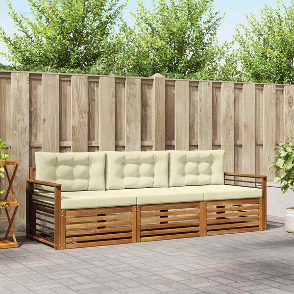 vidaXL Conjunto de sof&aacute;s de exterior con coj&iacute;n 3 pcs Natural y Crema