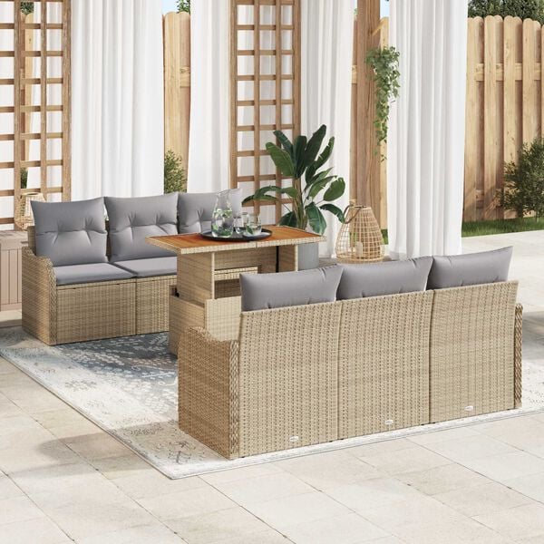 vidaXL Conjunto de sof&aacute;s de jard&iacute;n con coj&iacute;n 7 pcs Beige y Gris Claro