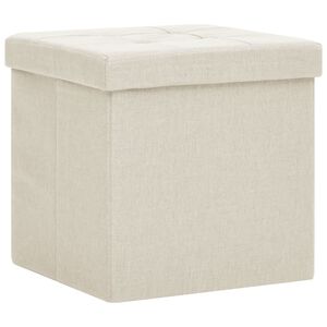 vidaXL Taburete con almacenaje plegable lino sint&eacute;tico crema blanco