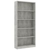 vidaXL Estanter&iacute;a de 5 niveles contrachapada gris hormig&oacute;n 80x24x175cm