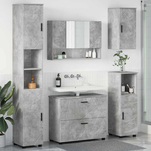 vidaXL Juego de muebles de ba&ntilde;o con caj&oacute;n 5 pcs Gris Concreto
