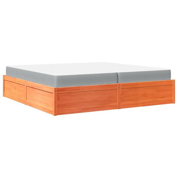 vidaXL Cama con colch&oacute;n madera maciza de pino marr&oacute;n cera 200x200 cm