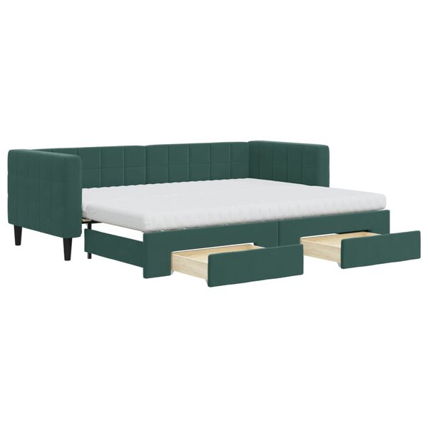 vidaXL Sofá cama nido con cajones terciopelo verde oscuro 80x200 cm