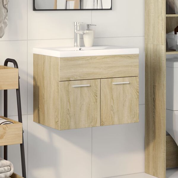 vidaXL Mueble de baño con lavabo integrado roble Sonoma