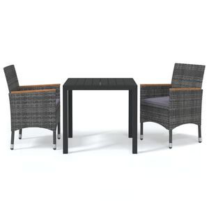 vidaXL Juego muebles jard&iacute;n 3 pzas con cojines rat&aacute;n sint&eacute;tico gris