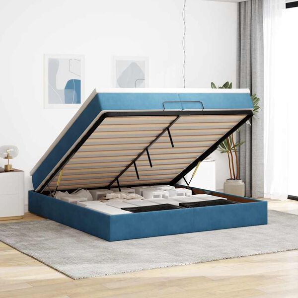 vidaXL Estructura de cama otomana colchones terciopelo azul oscuro