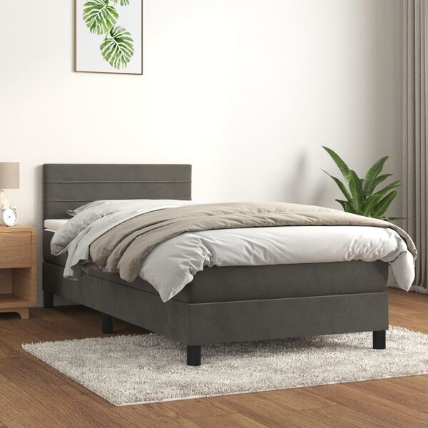 vidaXL Cama box spring con colch&oacute;n terciopelo gris oscuro 90x190 cm