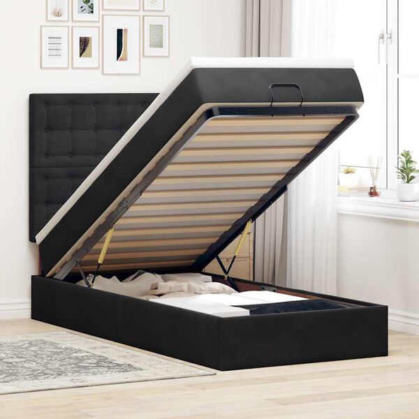 vidaXL Estructura de cama otomana colchones terciopelo negro 100x200cm