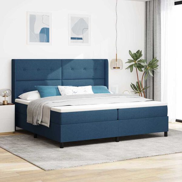 vidaXL Cama Box Spring LED con colch&oacute;n Azul 200 x 200 cm tela