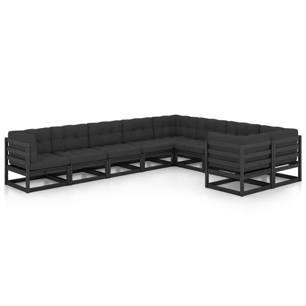 vidaXL Set de muebles de jard&iacute;n 9 pzas con cojines madera pino negro