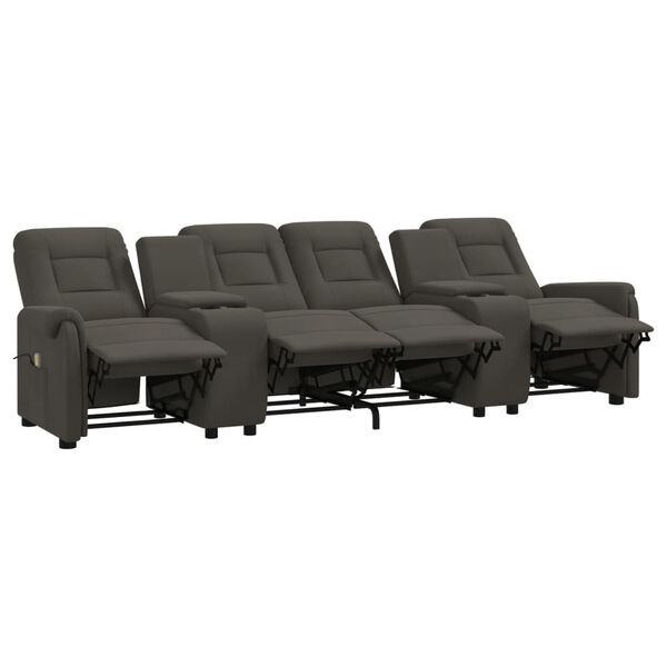 vidaXL Sill&oacute;n de masaje reclinable 4 plazas con portavasos gris oscuro