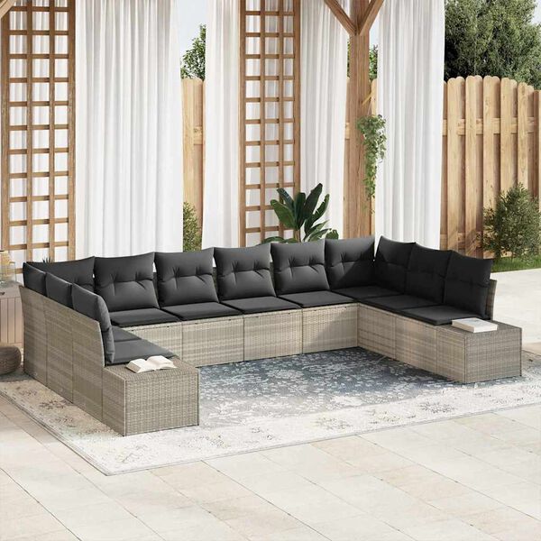 vidaXL Conjunto de sofás de jardín 10 pcs Gris Claro Ratán sintético