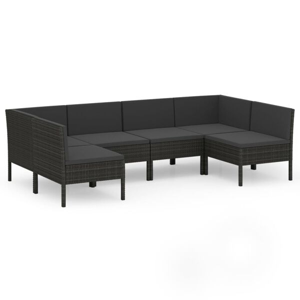 vidaXL Set de muebles de jard&iacute;n 6 pzas y cojines rat&aacute;n sint&eacute;tico negro