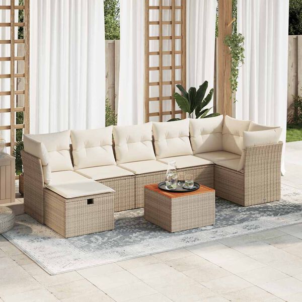 vidaXL Set de sof&aacute;s de jard&iacute;n y cojines 8 piezas rat&aacute;n sint&eacute;tico beige