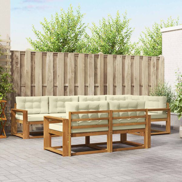 vidaXL Conjunto de sof&aacute;s de exterior con coj&iacute;n 7 pcs Natural y Crema