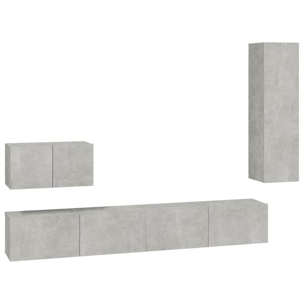 vidaXL Set de muebles de TV 4 pzas madera contrachapada gris hormig&oacute;n