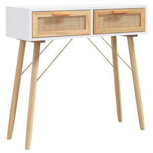 vidaXL Mesa consola madera pino maciza blanco rat&aacute;n natural 80x30x75cm